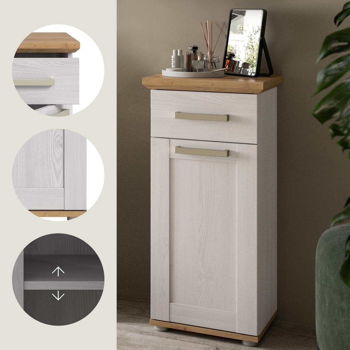 Midischrank Verona Eiche Dekor /Lärchefarben B: 39cm - Silberfarben/Lärchefarben, Trend, Holzwerkstoff (39/85/34cm) - MID.YOU