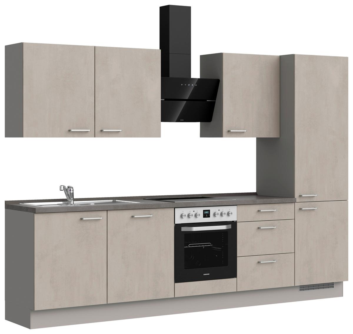 Kuchynská linka 300 cm, šedý betón/ kamenná šedá - sivá/farba ušľachtilej ocele, Modern, kov/kompozitné drevo (300cm) - Nobilia