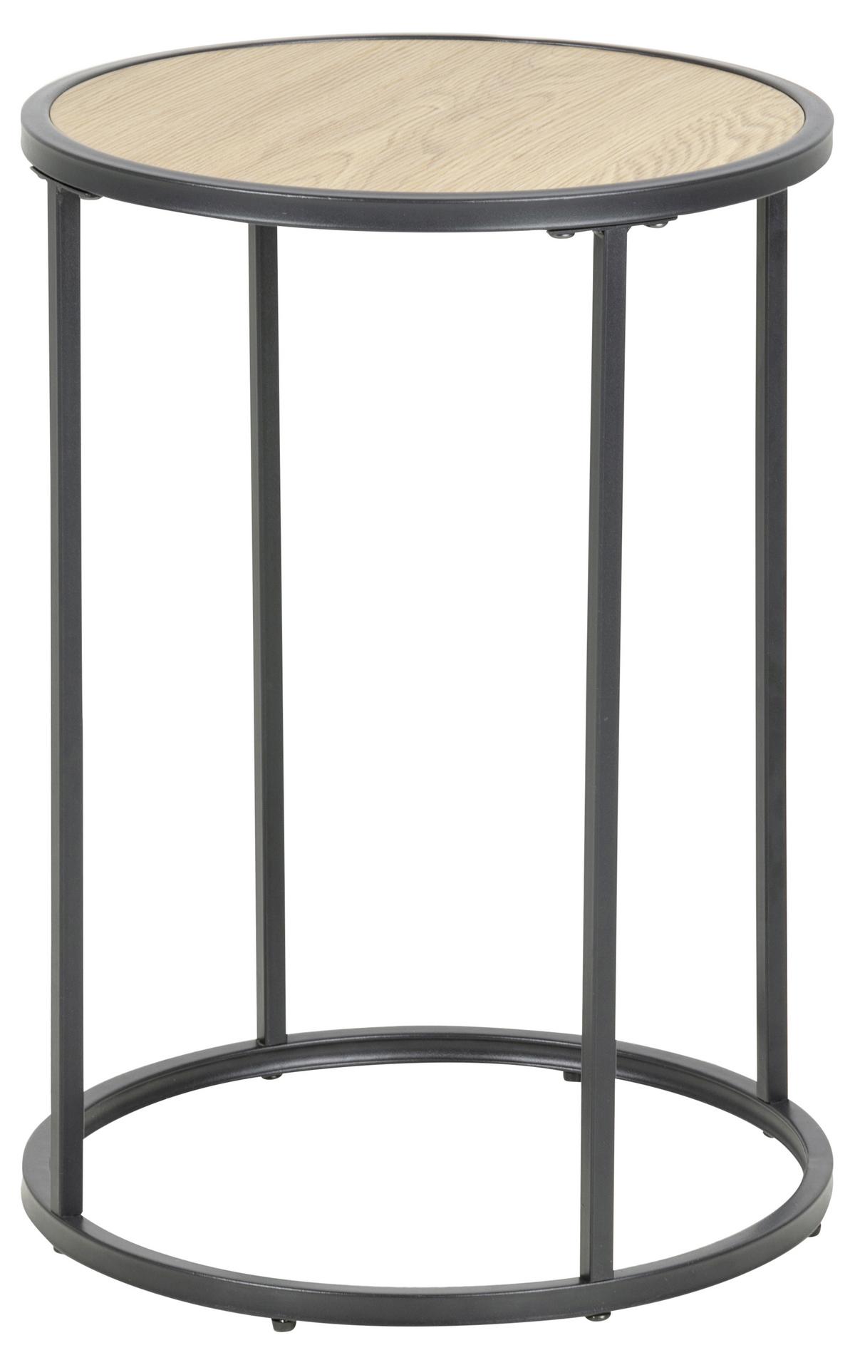 Odkladací stolík SEAFORD - čierna/farba duba, Modern, kov/kompozitné drevo (40/55/40cm)
