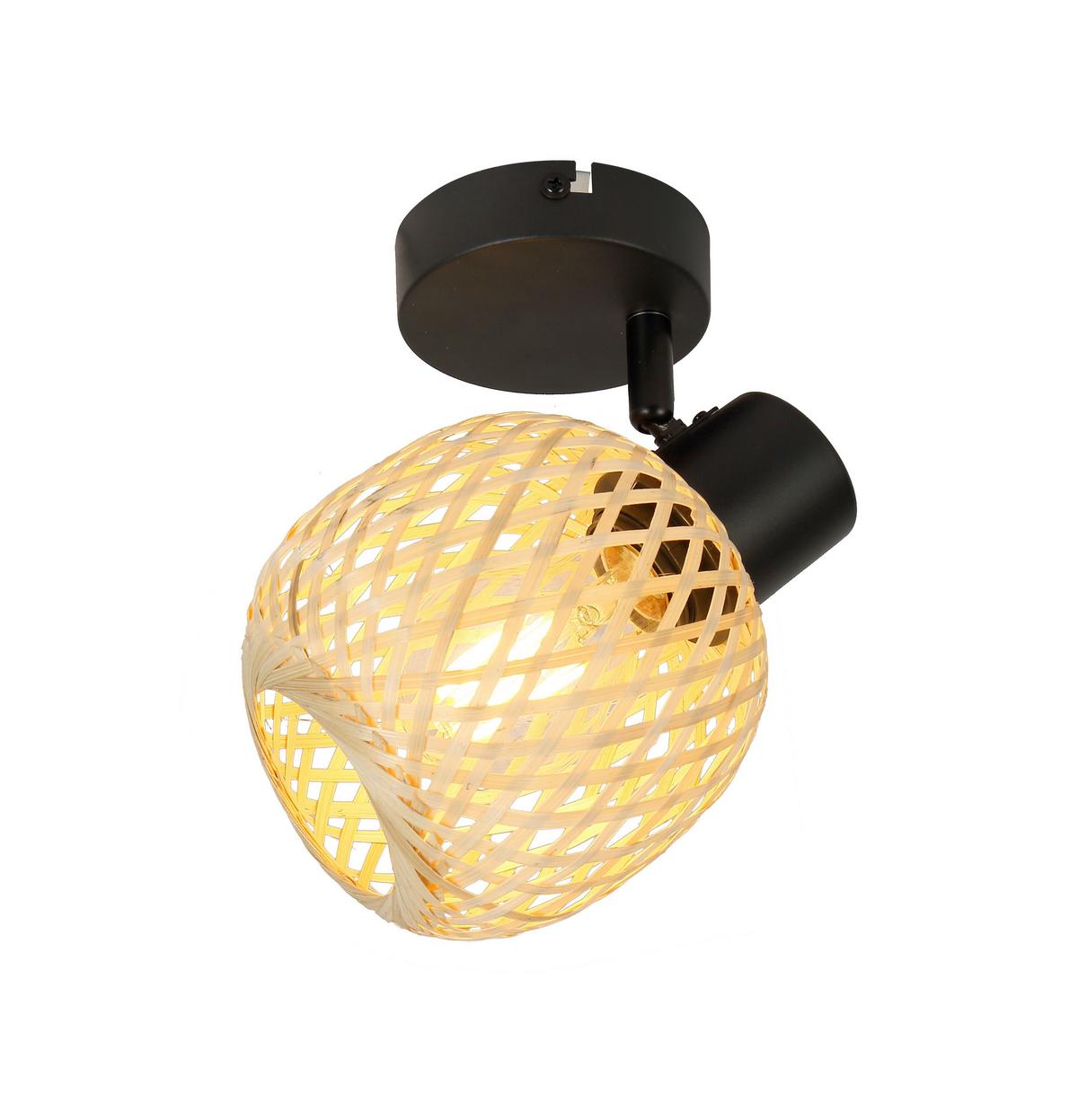 Strahler Natur - Beige/Schwarz, MODERN, Naturmaterialien/Metall (14,5/12/15cm)