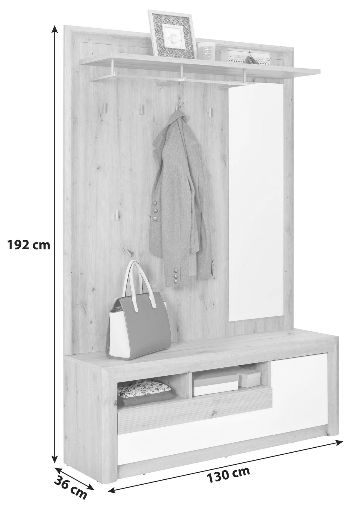 Šatníková stena KASHMIR NEW KASHMIR NEW - biela/farba duba, Modern, kompozitné drevo (130/192,2/36cm) - James Wood