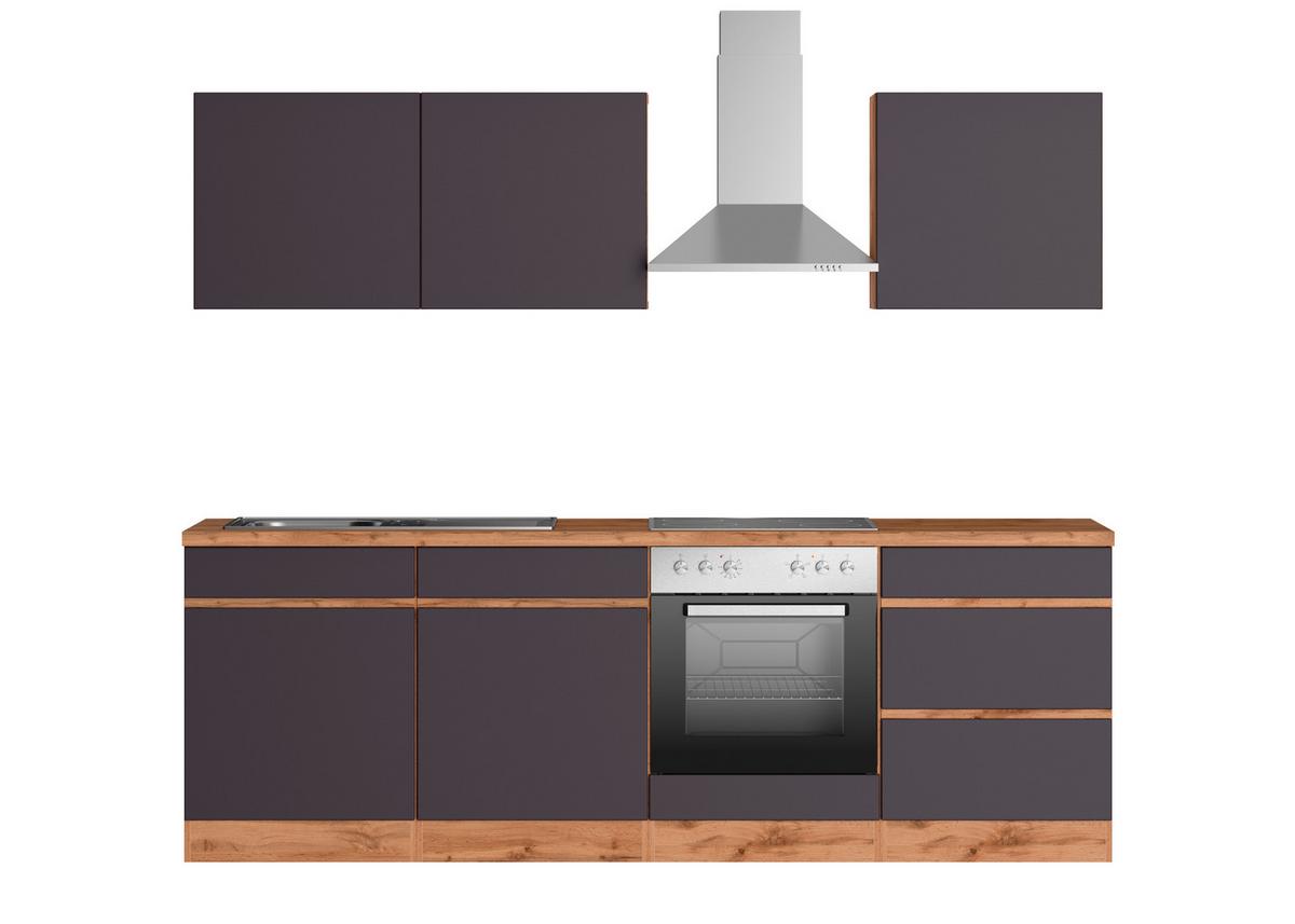Küchenzeile Turin mit Geräten 240 cm Grau/Eichefarben - Eiche Wotan/Grau, Design, Holzwerkstoff (240cm) - Held