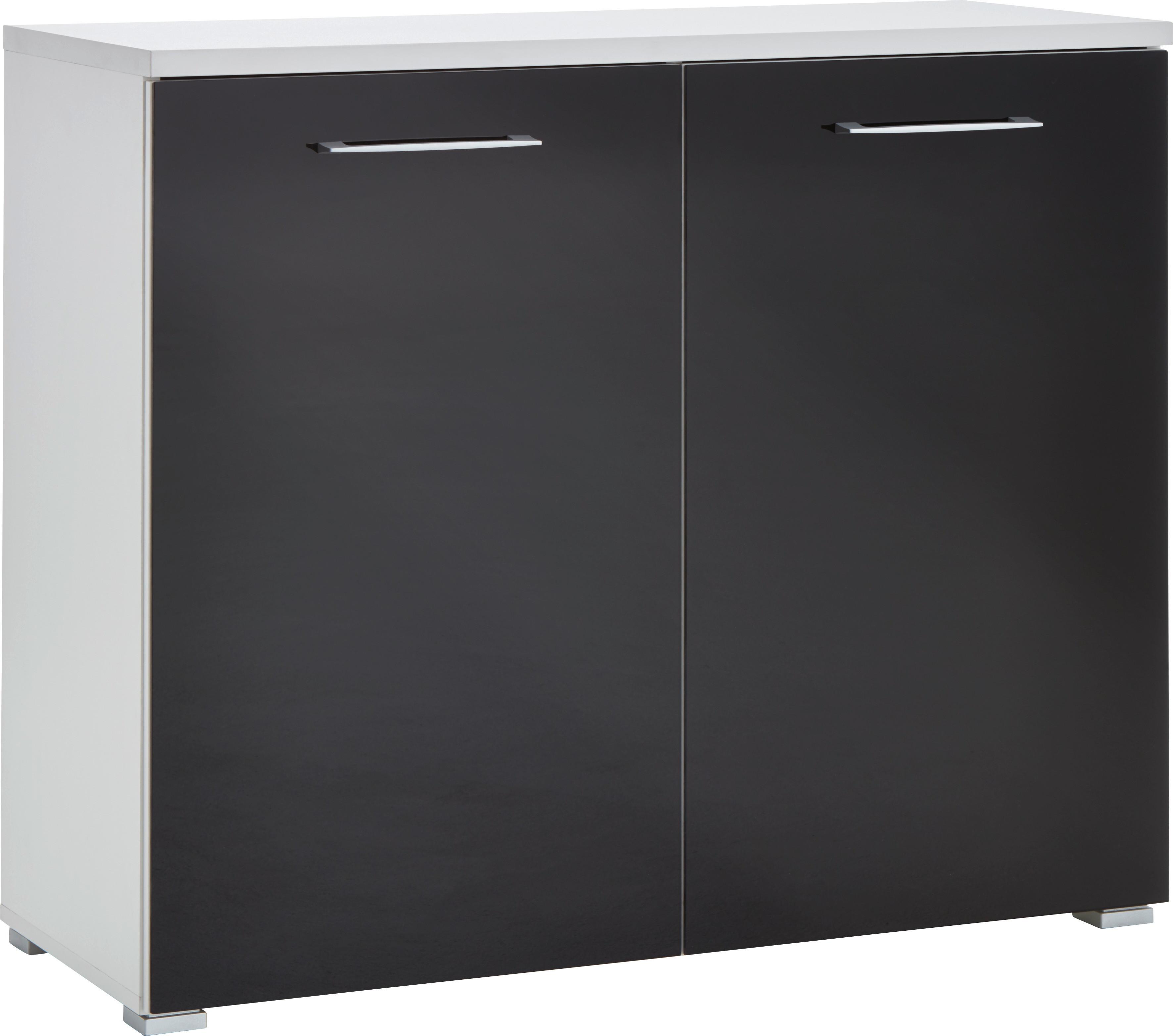 Kommode mit Glas B: 97 cm Weiß/Anthrazit - Anthrazit/Schwarz, MODERN, Glas/Holzwerkstoff (97/82/40cm) - Germania