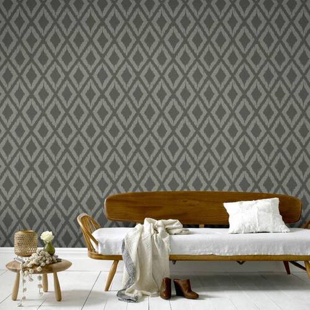 Vliestapete Ikat, Grau - Grau, Basics, Papier/Kunststoff (52/1005cm)