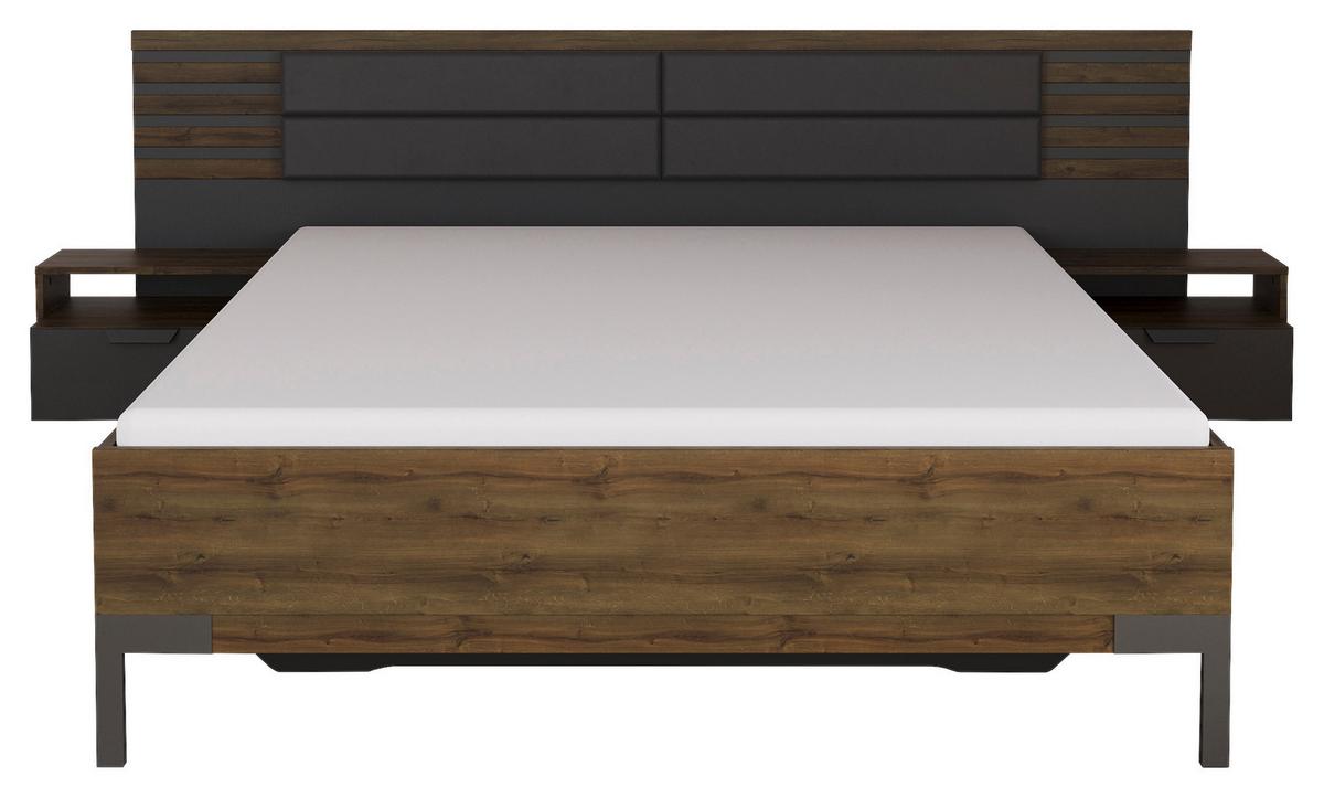 Bettanlage Barea Dunkelgrau Eiche Dekor - Eiche dunkel/Dunkelgrau, MODERN, Holzwerkstoff/Textil (160/200cm) - Rauch Möbel