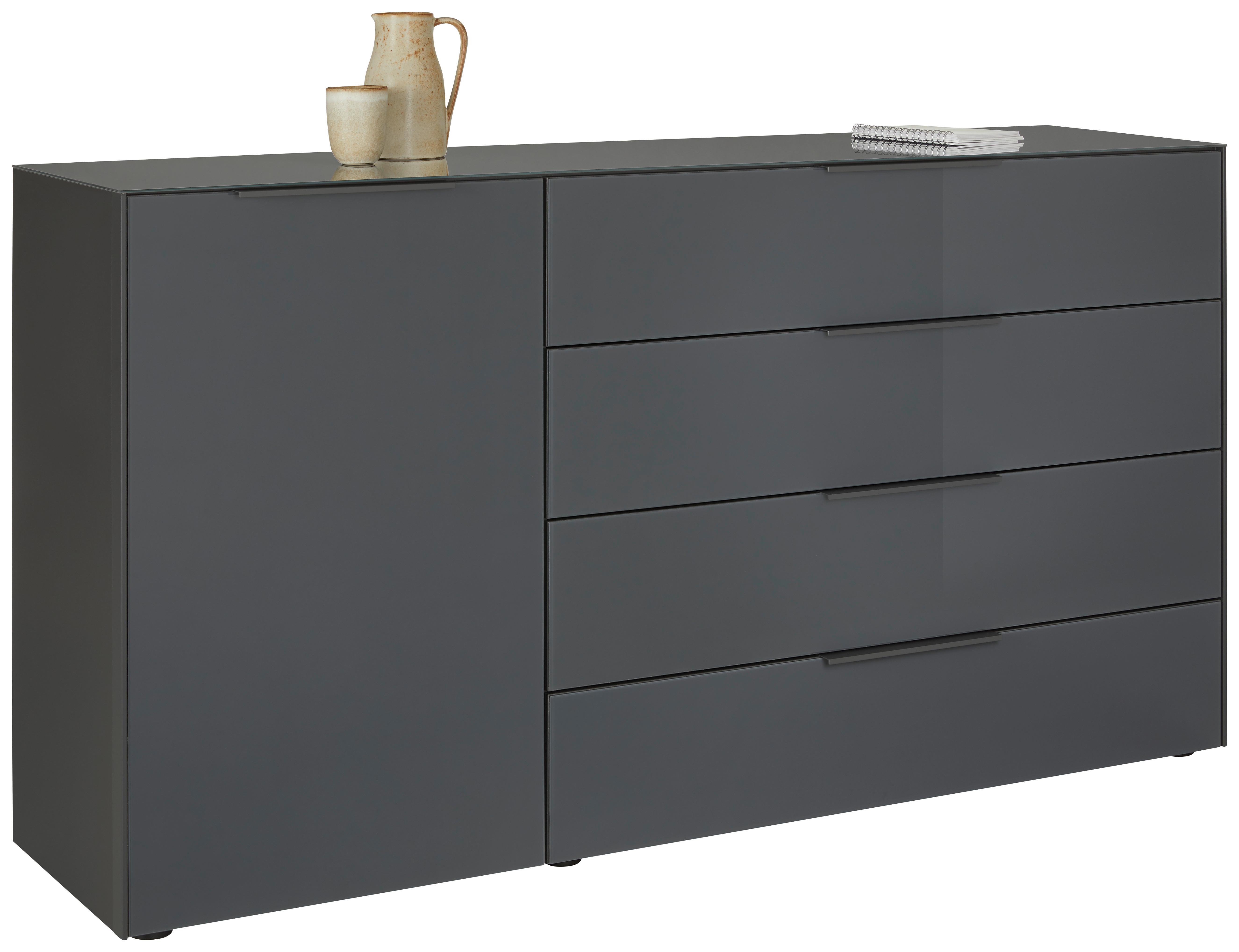 Široká Komoda Max Box - barvy chromu/antracitová, Moderní, kov/kompozitní dřevo (177/97/45cm) - Premium Living