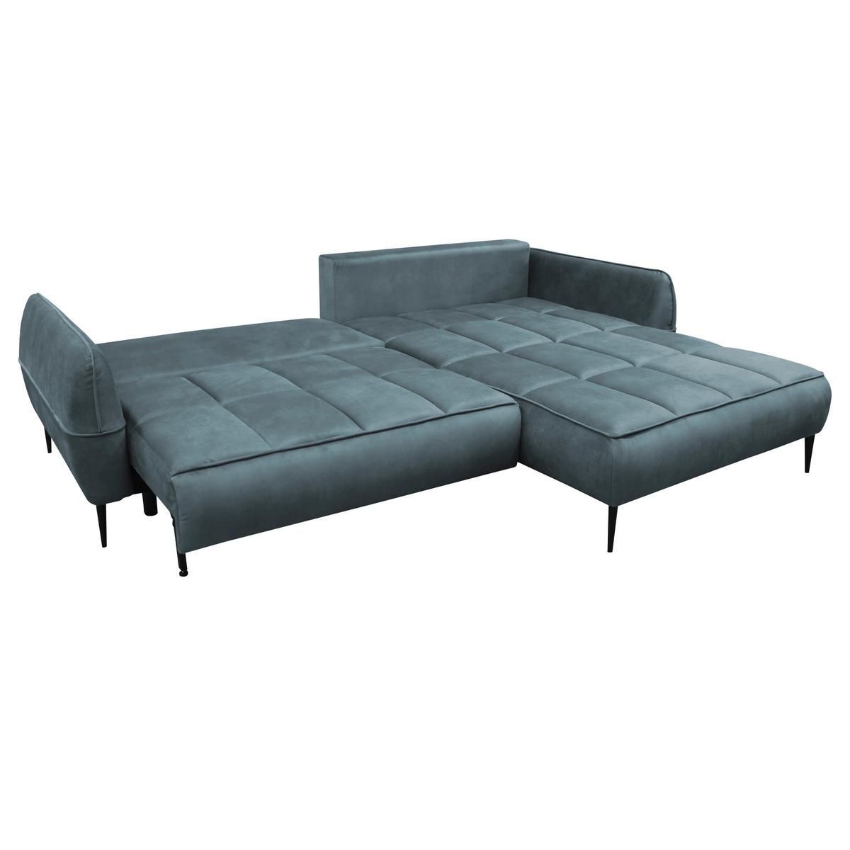 Ecksofa mit Bettkasten Letto 260x189 cm Velours Blau - Blau/Schwarz, Design, Textil (260/189cm) - MID.YOU