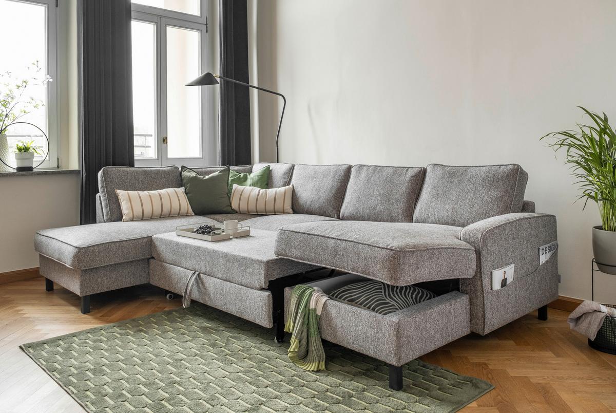 Wohnlandschaft Molly Grau B: 2987 cm - Schwarz/Grau, Textil (198/298/148cm) - MID.YOU