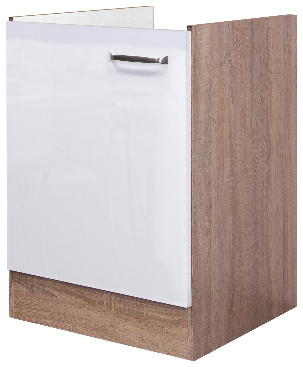 Dřezová skříňka Venezia-Valero 50cm - Sonoma dub/vysoce lesklá bílá, Moderní, kov/kompozitní dřevo (50/82/57cm) - FlexWell