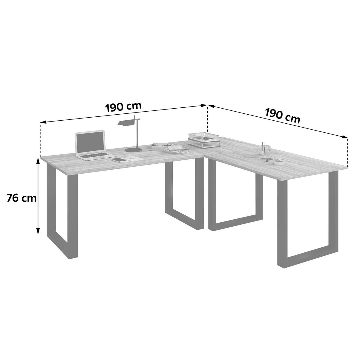 Eckschreibtisch Lona Sonoma Eiche B: 50 Cm - Schwarz/Sonoma Eiche, MODERN, Holzwerkstoff/Metall (190/190/76cm) - MID.YOU