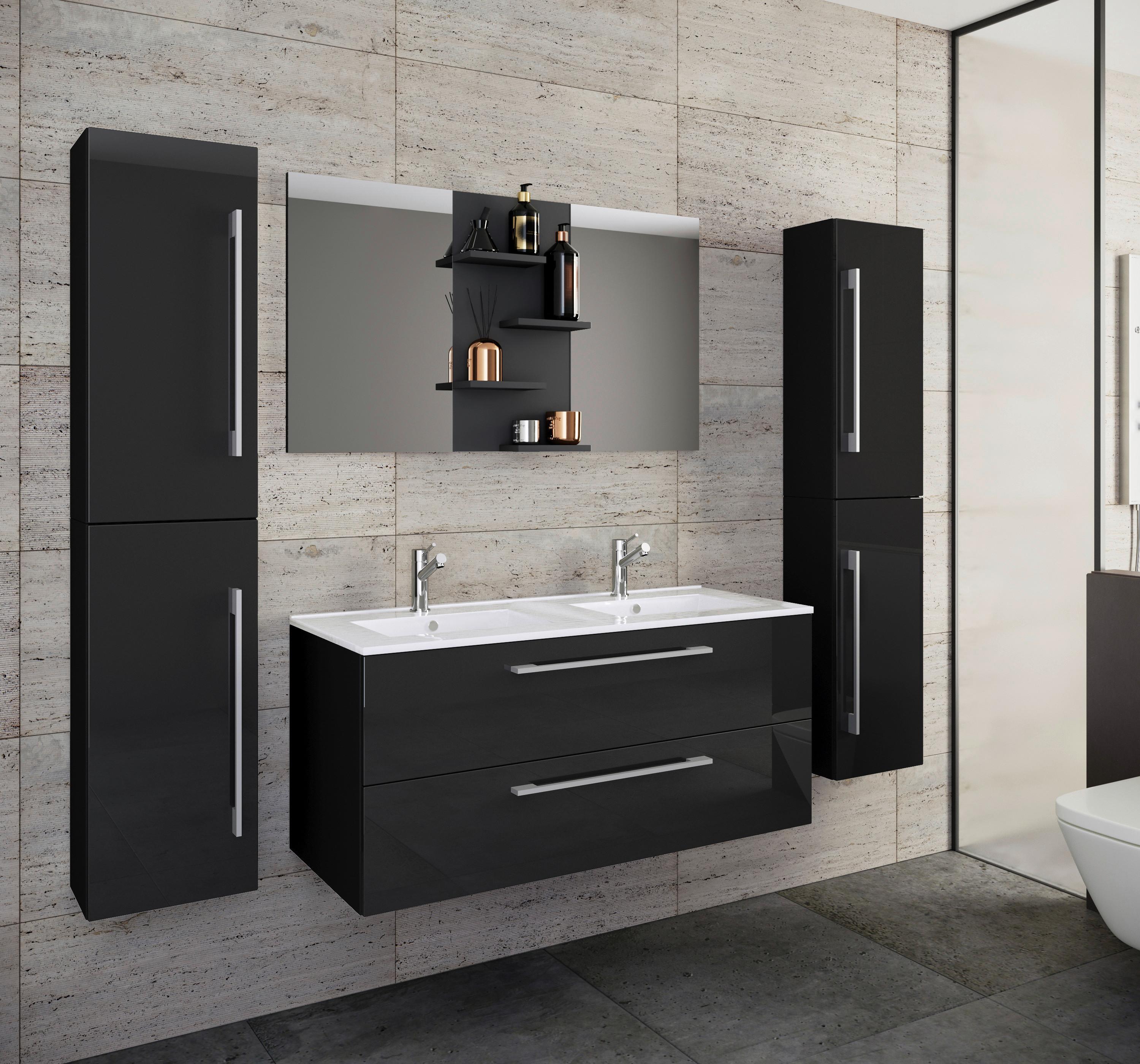 Badezimmer Budasi Schwarz B: 111 cm - Schwarz/Weiß, MODERN, Keramik/Holzwerkstoff (178cm) - MID.YOU