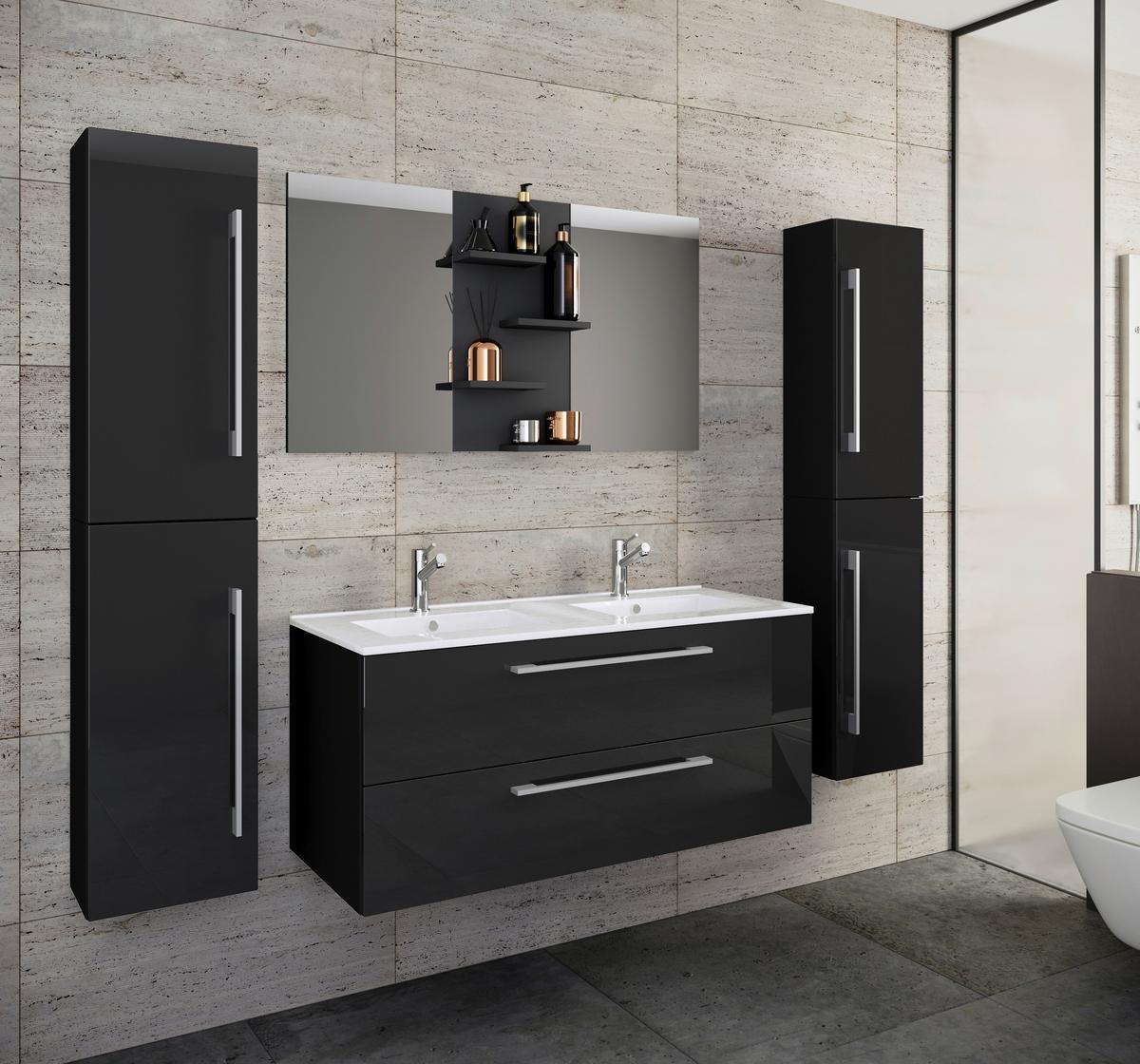 Badezimmer Budasi Schwarz B: 111 cm - Schwarz/Weiß, MODERN, Keramik/Holzwerkstoff (178cm) - MID.YOU