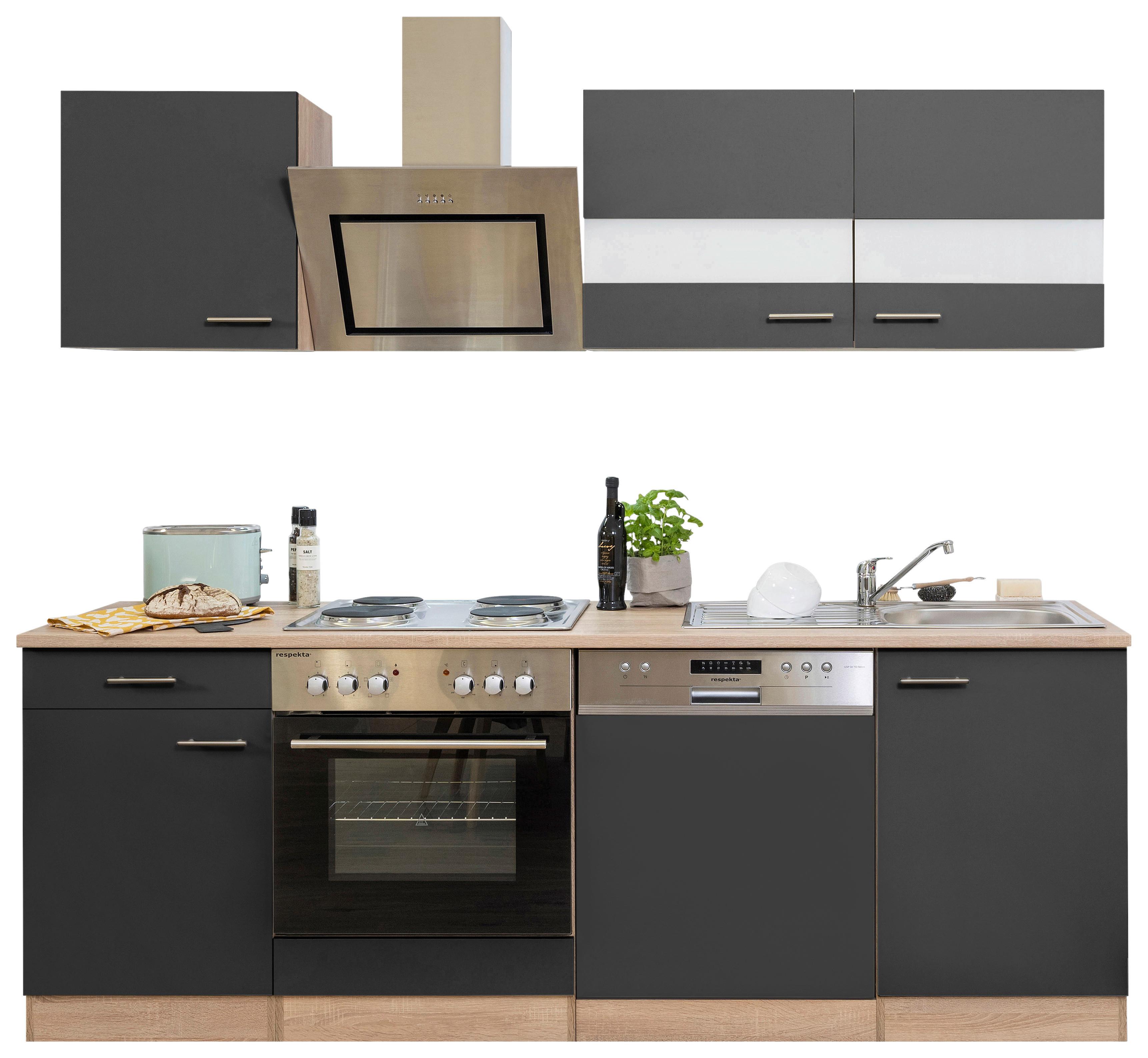 Küchenblock Merle Küchenblock 220 cm - Eichefarben/Grau, Basics, Holzwerkstoff (220cm) - Respekta