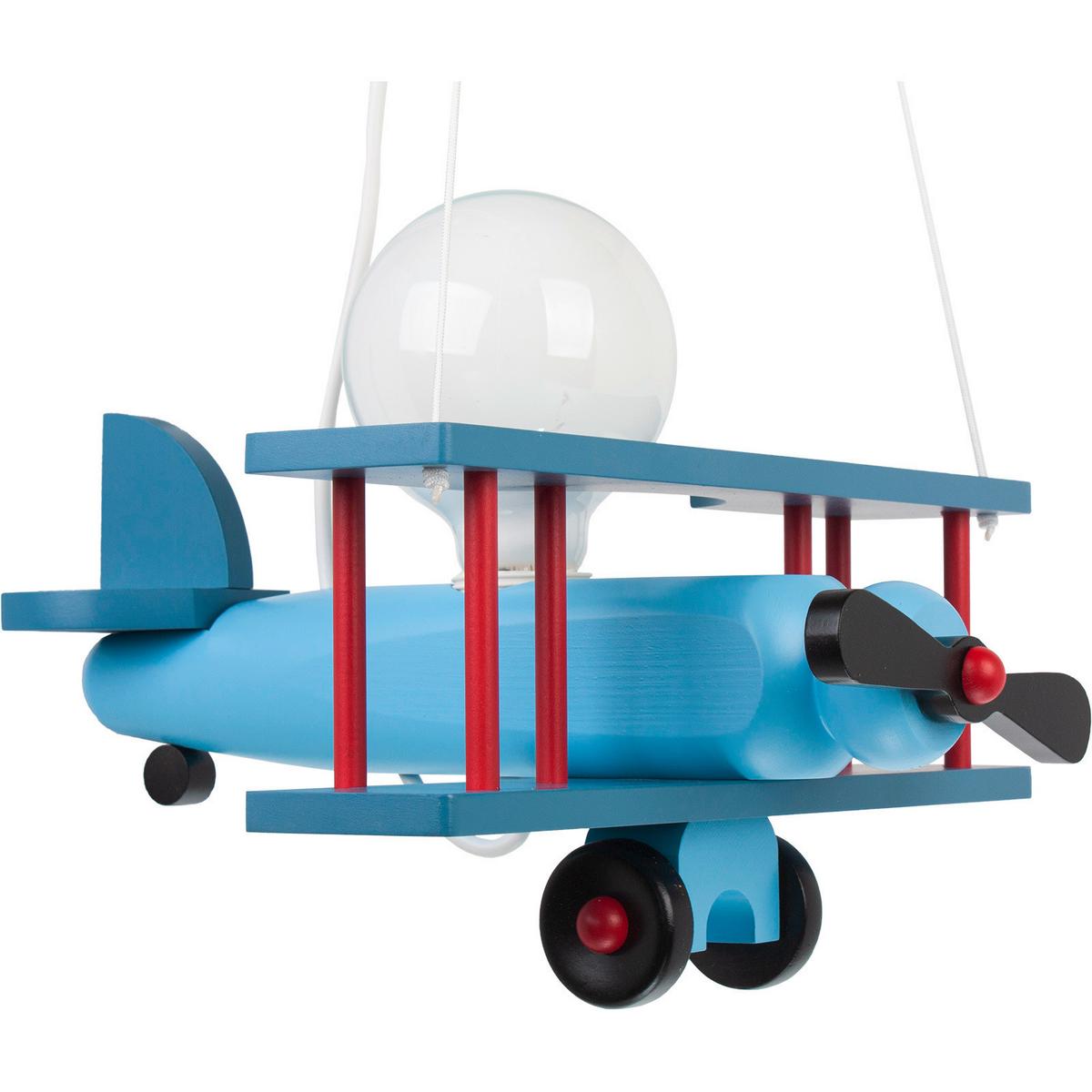Kinderhängeleuchte Flugzeug H: 75 cm 1-Flammig - Blau/Rot, KONVENTIONELL, Holz (29/31/75cm)