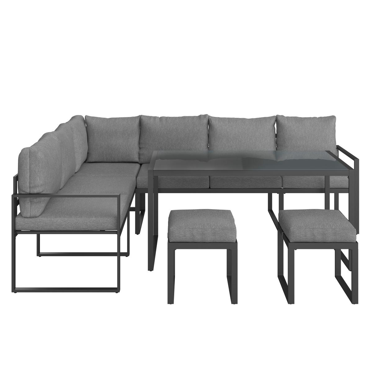 Lounge-garnitúra Leon - szürke, Modern, üveg/fém (176/239cm) - Beldano