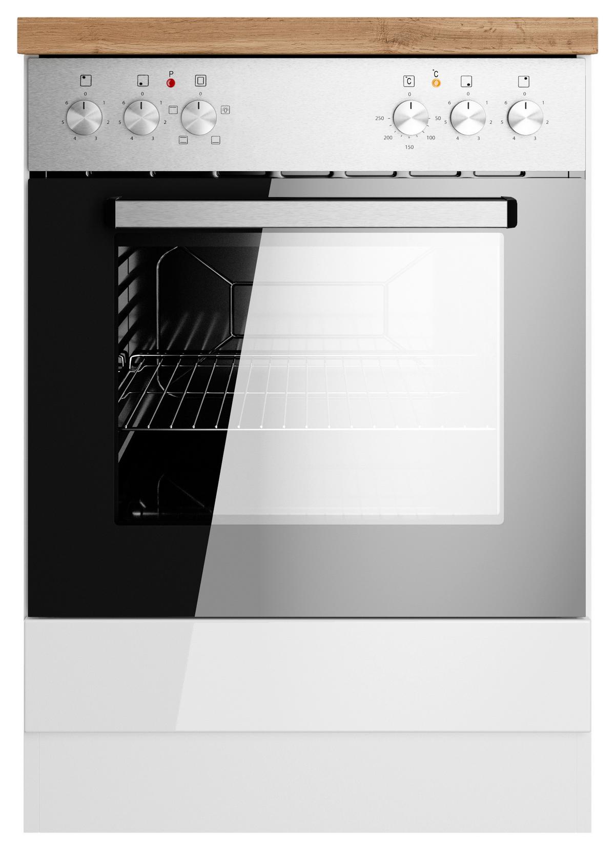 Herdumbauschrank Monza B: 60 Cm Weiß/eiche Dekor - Weiß Hochglanz/Eiche Wotan, LIFESTYLE, Holzwerkstoff (60/86/60cm) - Held