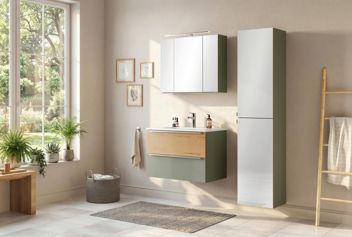 Waschtischkombi Verona Wildeiche/Schilfgrün B: 80cm - Schilfgrün/Wildeiche, Trend, Keramik/Holzwerkstoff (80/54/47cm) - Held