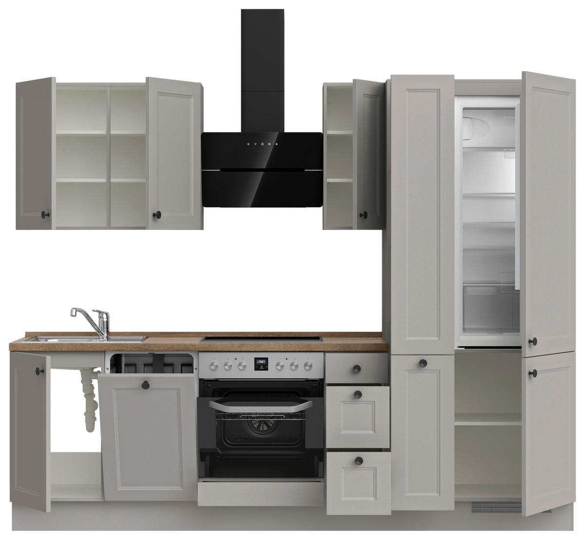 Kuchynská linka 270 cm, kamenná sivá supermatná - čierna/sivá, Modern, kov/kompozitné drevo (270cm) - Nobilia