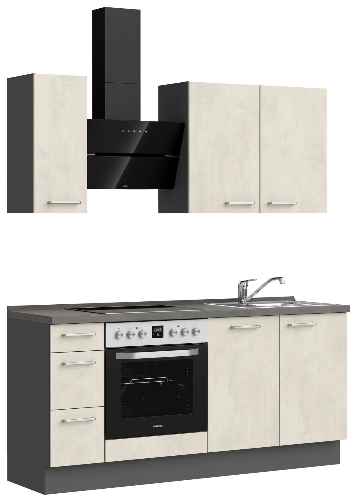 Kuchynská linka 180cm biely betón/ bridlicová šedá - biela/farba ušľachtilej ocele, Modern, kov/kompozitné drevo (180cm) - Nobilia