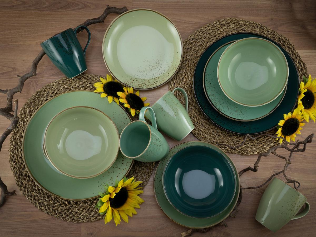 Kombiservice Keramik 4 Personen Geschirr Set Grün - Grün, Keramik (34/31,5/33cm) - Creatable