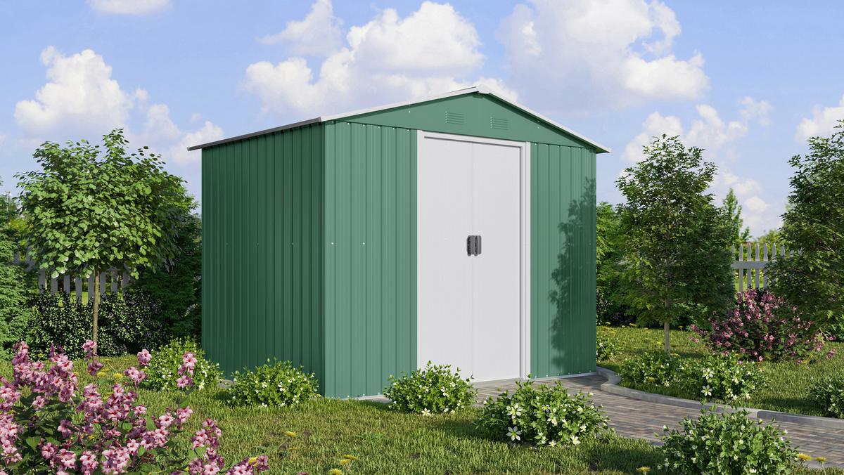 Gerätehaus Ohne Boden 236x190x174 - Weiß/Grün, Basics, Metall (236/190/174cm)