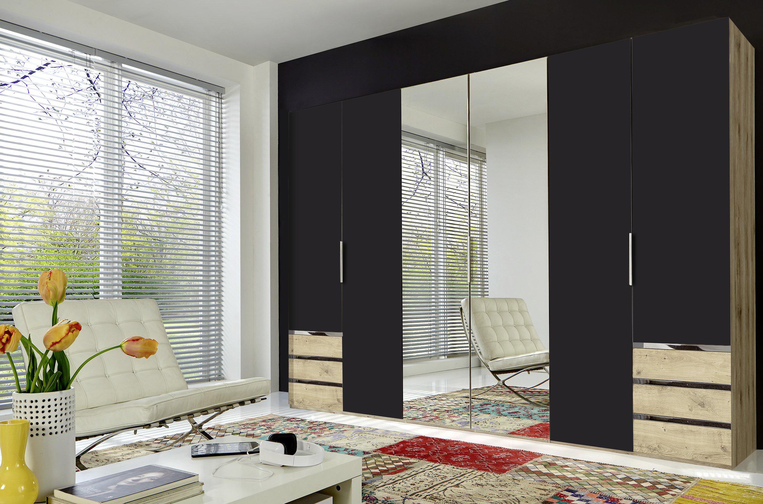Drehtürenschrank Mit Spiegel + Laden 300cm Level 36a, Graphit - Eichefarben/Graphitfarben, MODERN, Glas/Holzwerkstoff (300/216/58cm) - MID.YOU