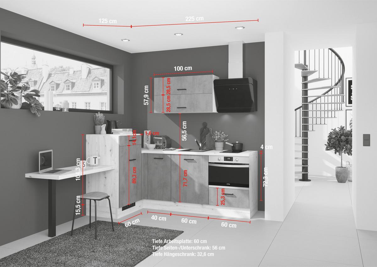 Eckküche Ip1200 - Eichefarben/Grau, Design, Holzwerkstoff (241/225cm) - Impuls