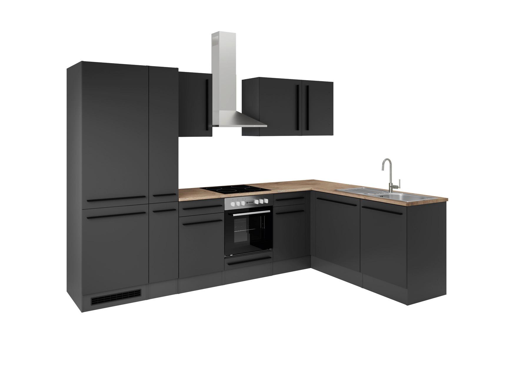 Eckküche Jazz 8 310 Schwarz S: 310x175 cm - Eichefarben/Schwarz, LIFESTYLE, Holzwerkstoff (310/175/60cm) - P & B