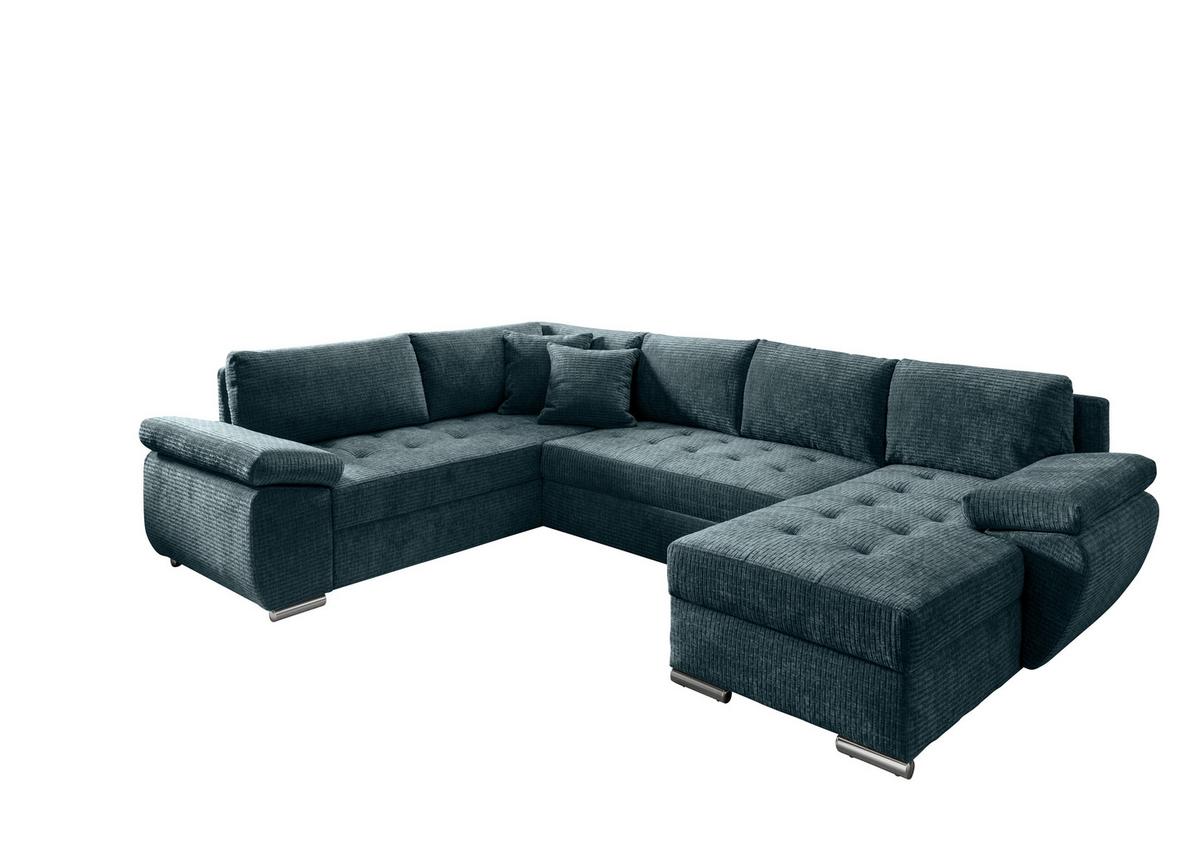 Wohnlandschaft Terana Blau mit Schlaffunktion, Mikrofaser - Chromfarben/Blau, KONVENTIONELL, Textil (219/305/157cm) - Livetastic