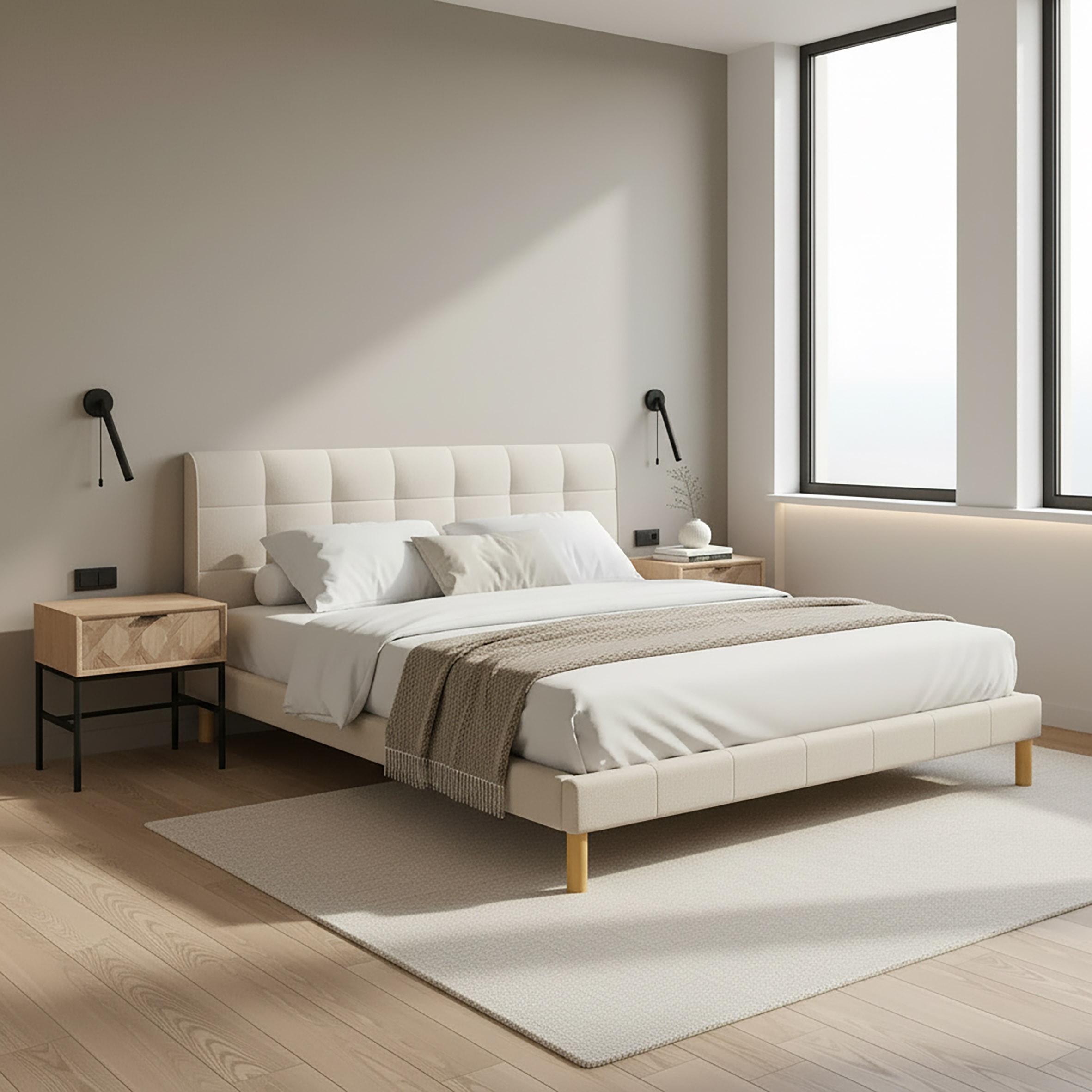 Čalúnená posteľ MARA 180x200 cm, béžová - prírodná farba/béžová, Modern, kov/drevo (180/200cm) - Bessagi Home