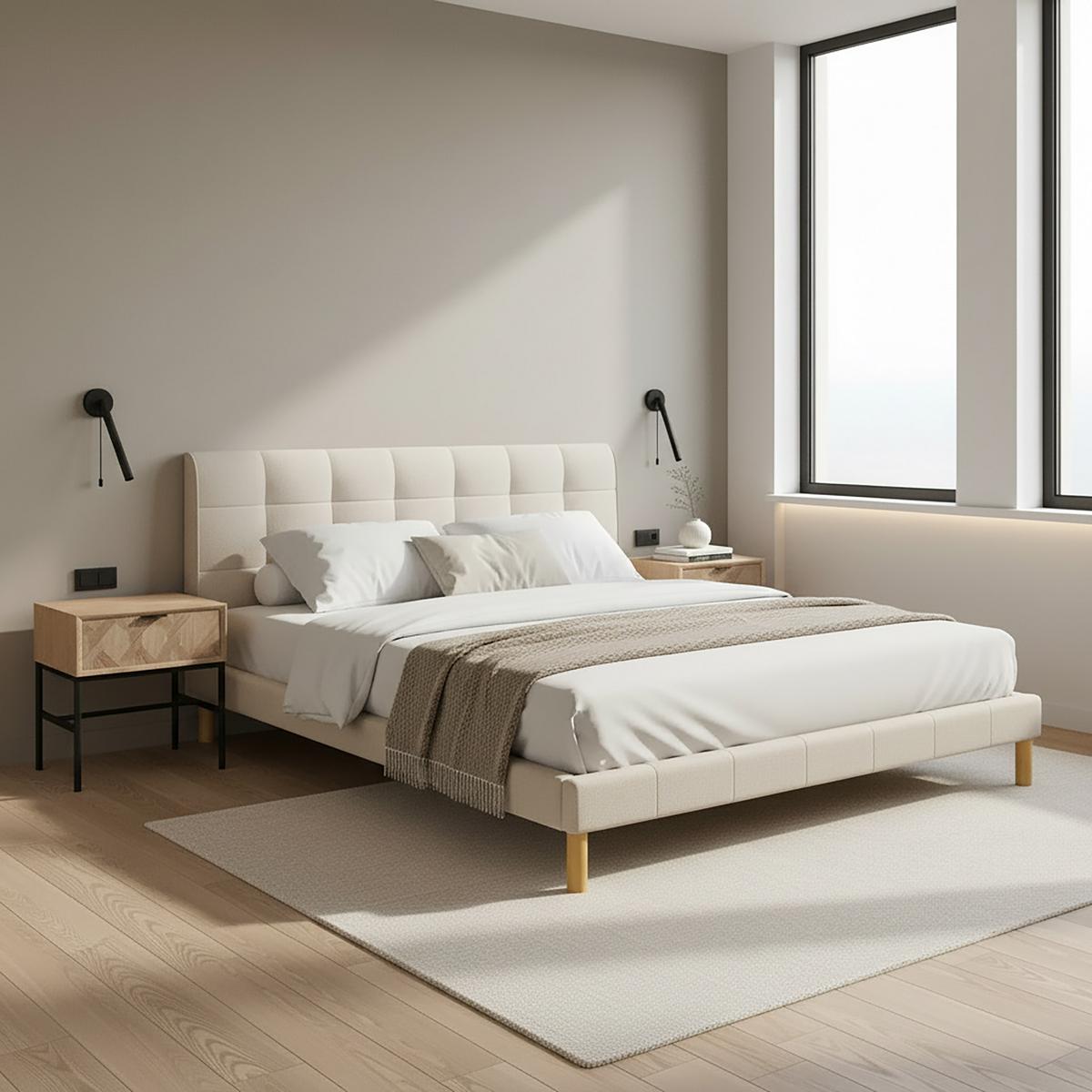 Čalouněná postel MARA 180x200 cm, béžová - přírodní barvy/béžová, Moderní, kov/dřevo (180/200cm) - Bessagi Home