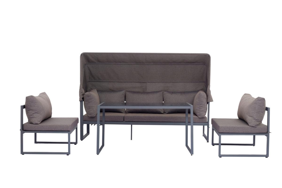 Lounge Garnitúra Lagos - antracit/szürke, Modern, textil/fa - Beldano