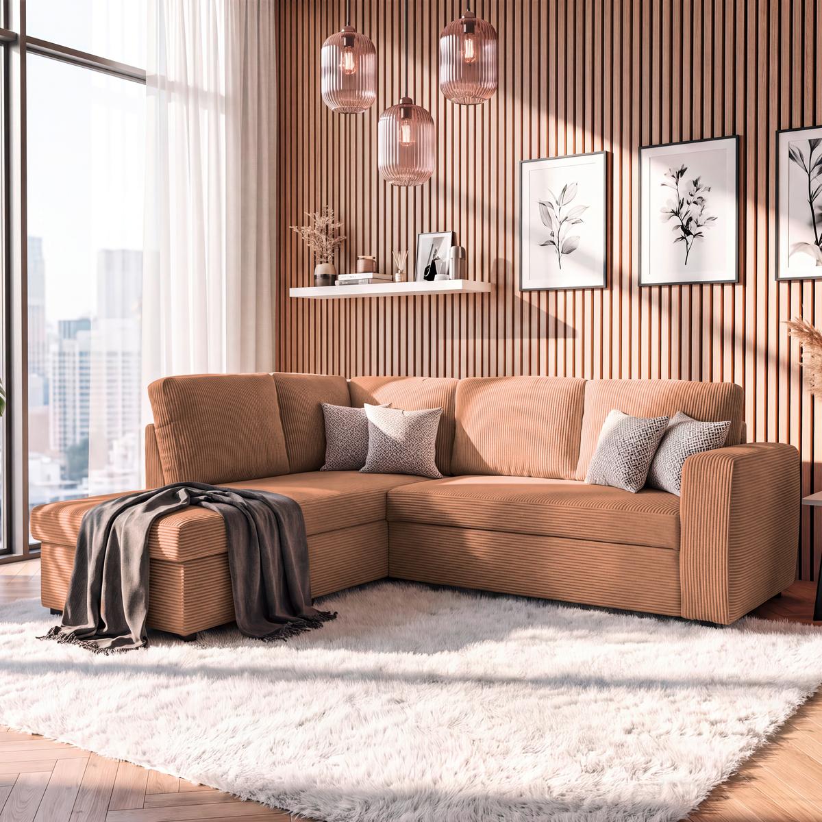 Ecksofa mit Schlaffunktion Toulouse terracotta, 206x224cm - Terracotta/Schwarz, Trend, Holz/Textil (206/224cm)