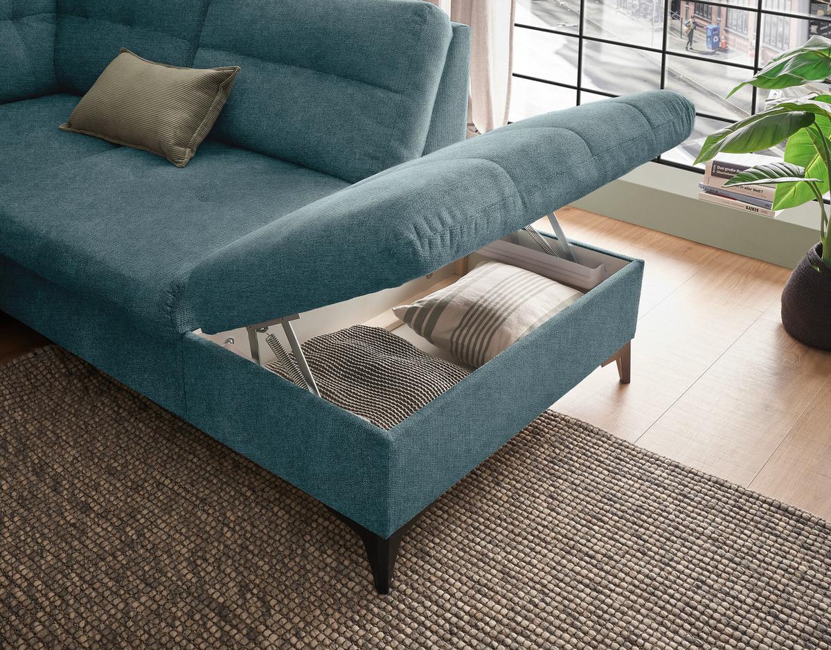 Sedacia súprava DURBAN U, pravá, modrá - modrá/čierna, Konventionell, textil/plast (170/324/218cm) - MID.YOU