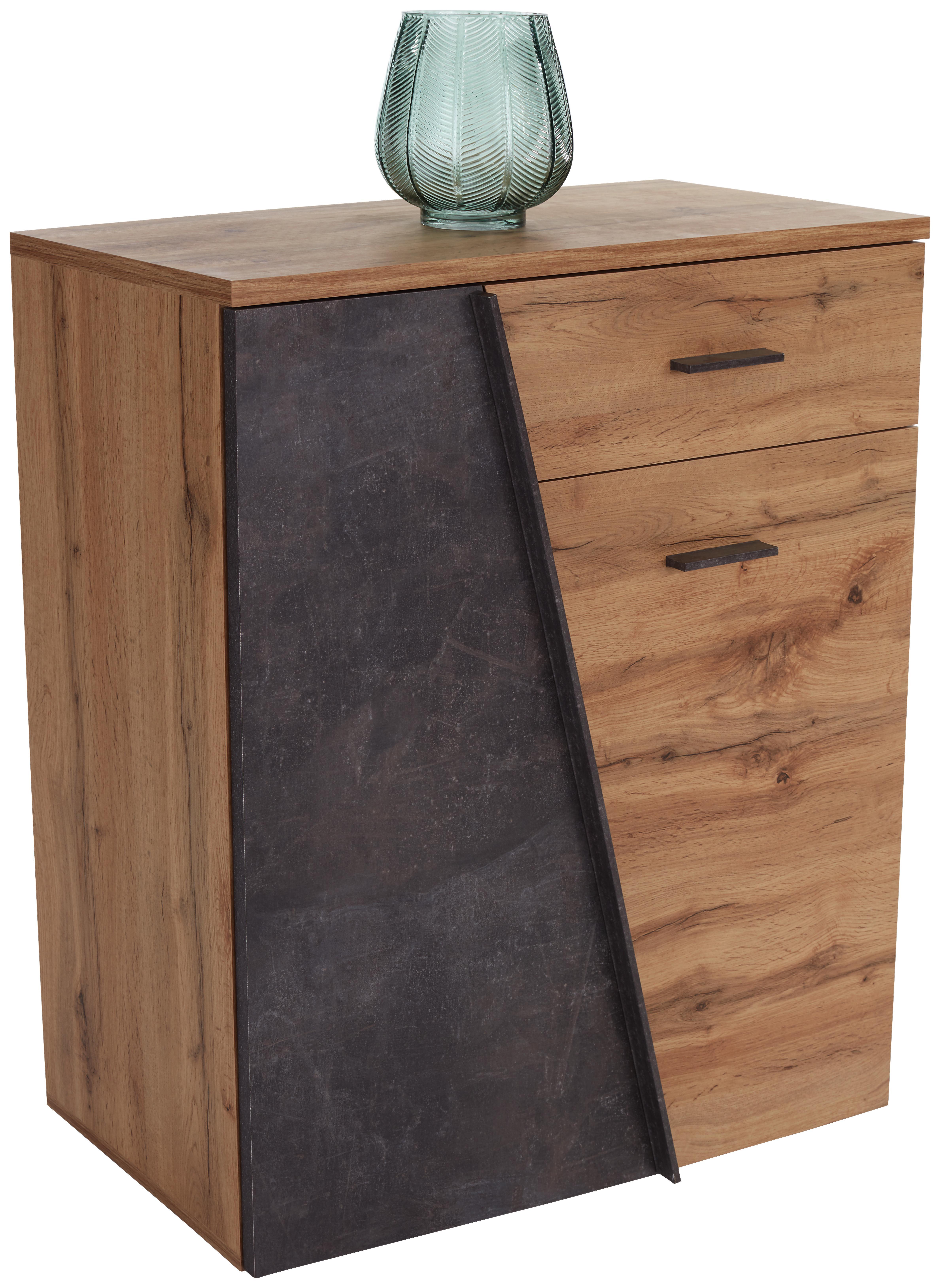 Komód Venedig - Tölgyfa/Sötétszürke, modern, Faalapú anyag (80/92/35cm)