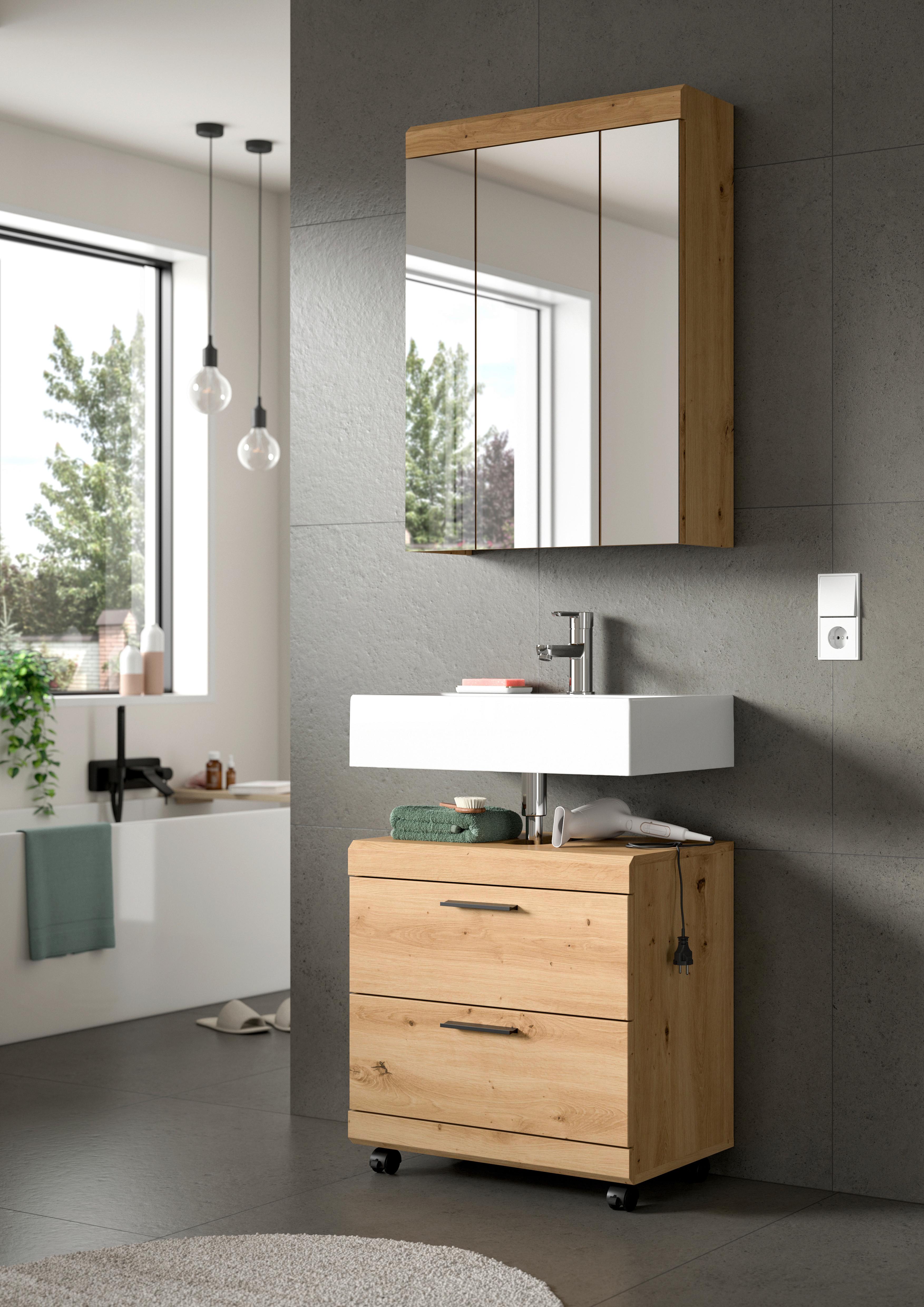 Badezimmer Scout Eiche Artisan Dekor B: 60cm - Schwarz/Eiche Artisan, Trend, Glas/Holzwerkstoff (60cm) - MID.YOU