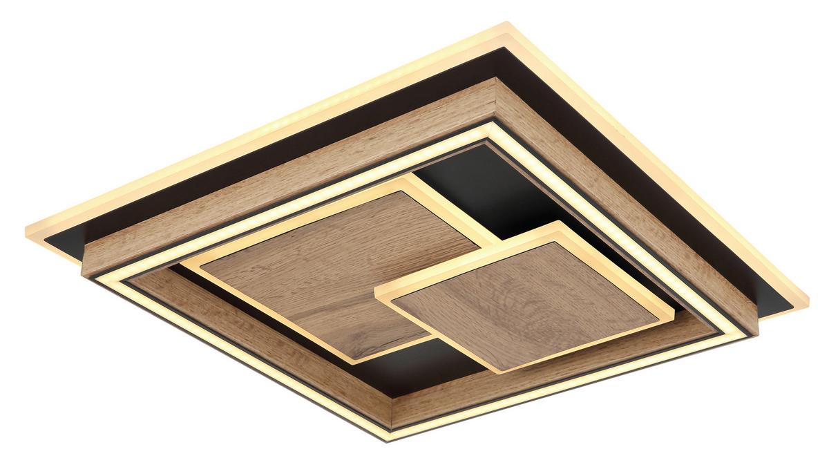 LED-Deckenleuchte 67325-32 - Dunkelbraun/Opal, Design, Holzwerkstoff/Kunststoff (41/41/7,6cm) - Globo
