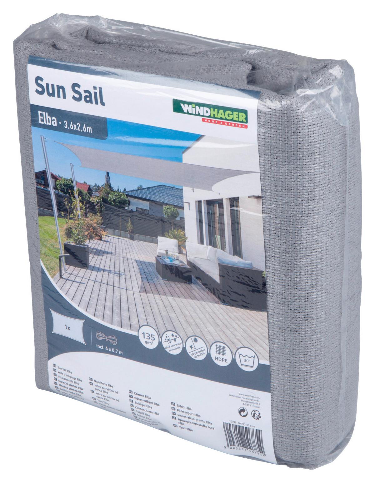 Sonnensegel Rechteck 2,60x3,6 M - Grau, Basics, Textil (260/360cm)