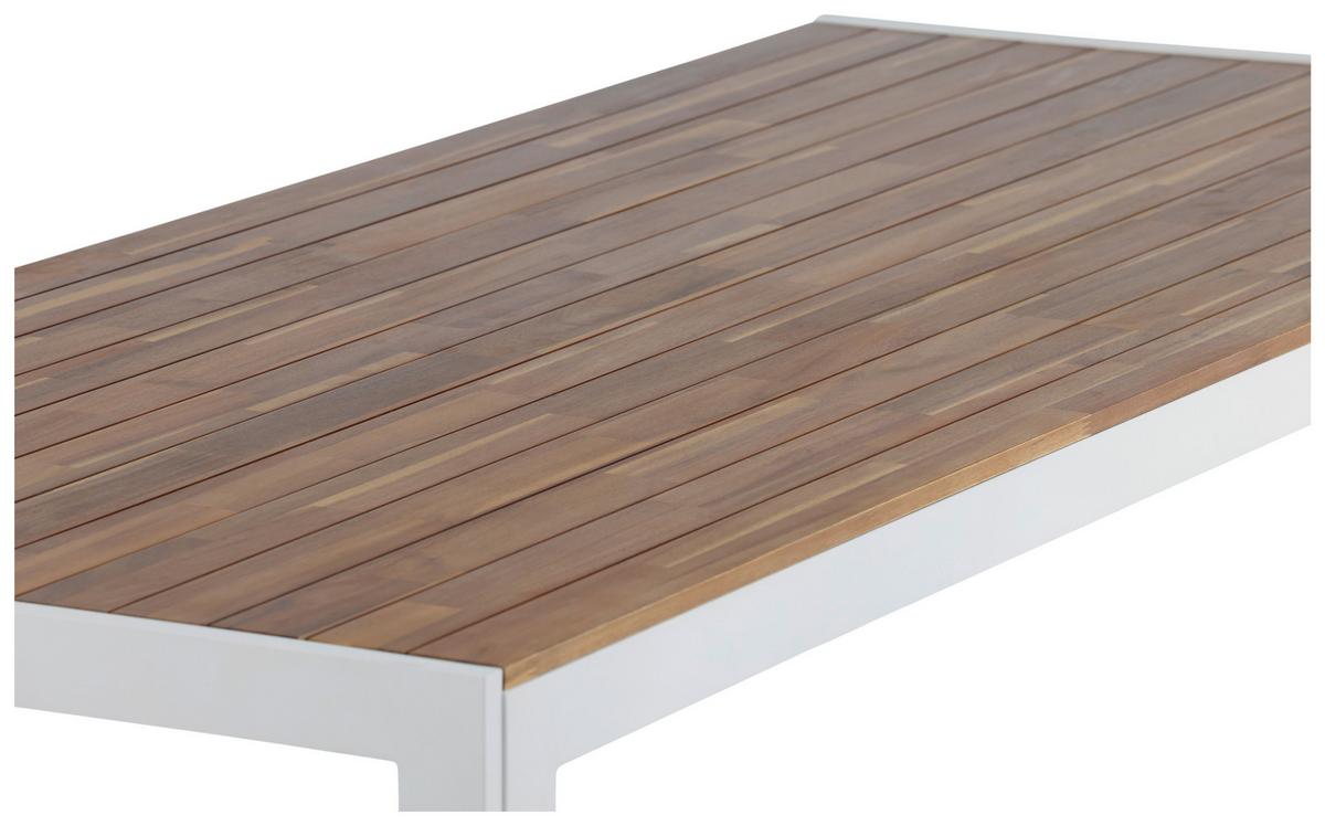 Gartentisch Bois - Weiß/Akaziefarben, KONVENTIONELL, Holz/Metall (200/100/76cm) - Gardenson