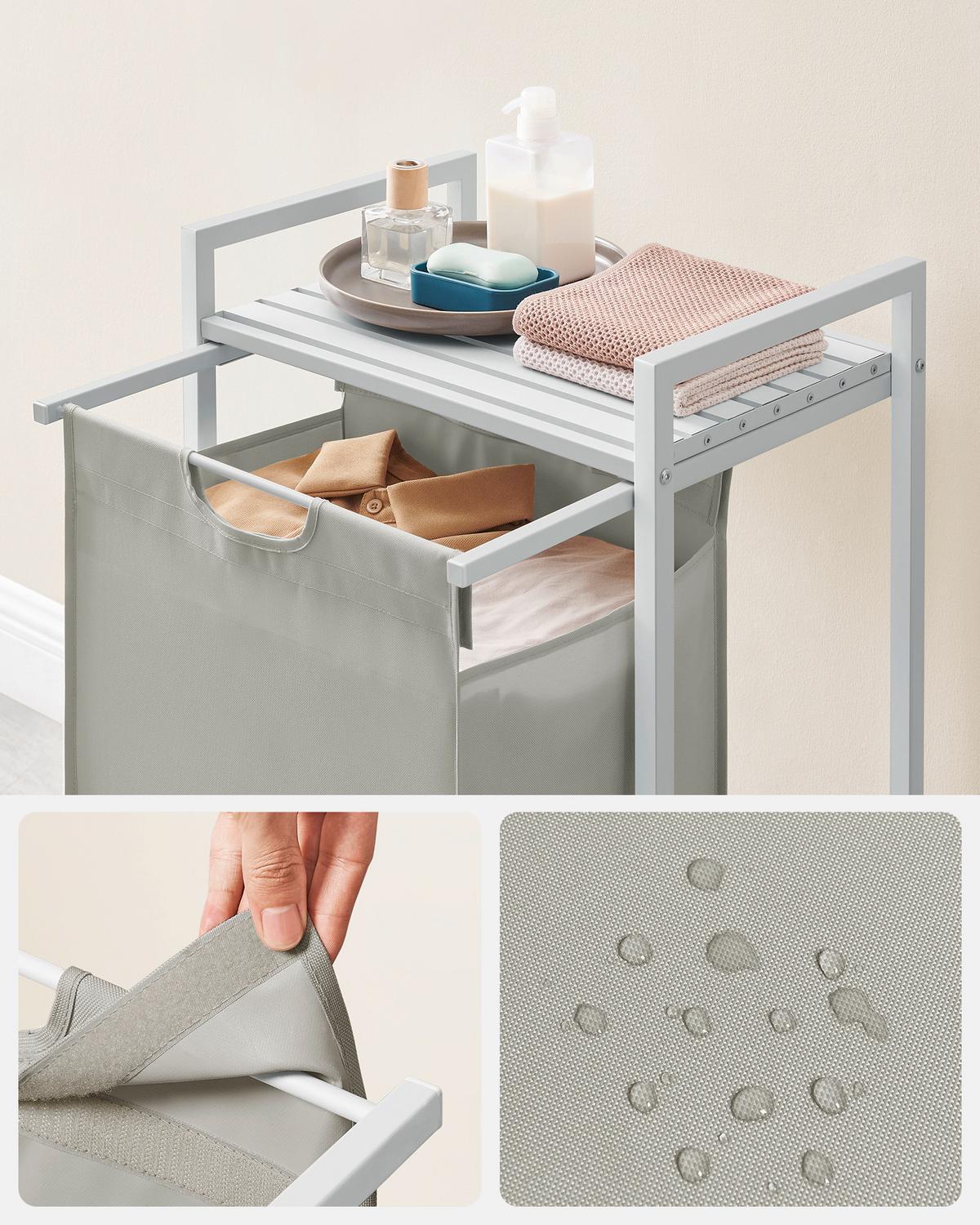 Wäschekorb Blh101w01 - Weiß/Grau, Trend, Holzwerkstoff/Textil (50/72/33cm) - MID.YOU