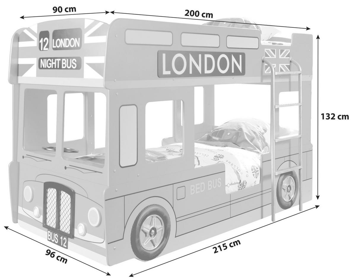 Autobett London Bus 90x200 Cm Rot +beleuchtung - Rot, MODERN, Holzwerkstoff (90/200cm) - MID.YOU