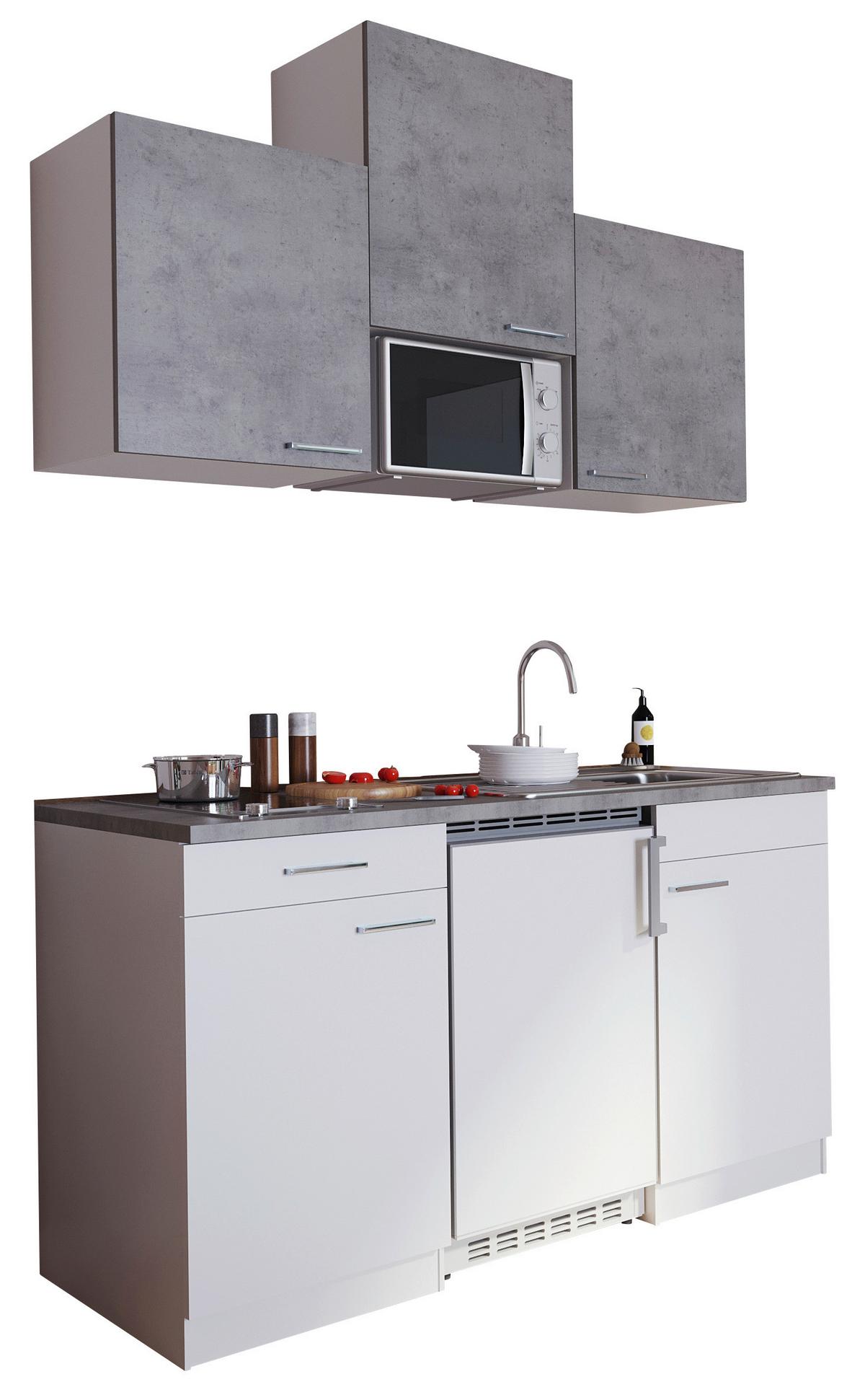 Miniküche mit Kühlschrank und Mikrowelle B: 150 cm Grau/Weiß - Weiß/Grau, KONVENTIONELL, Holzwerkstoff (150cm) - Respekta