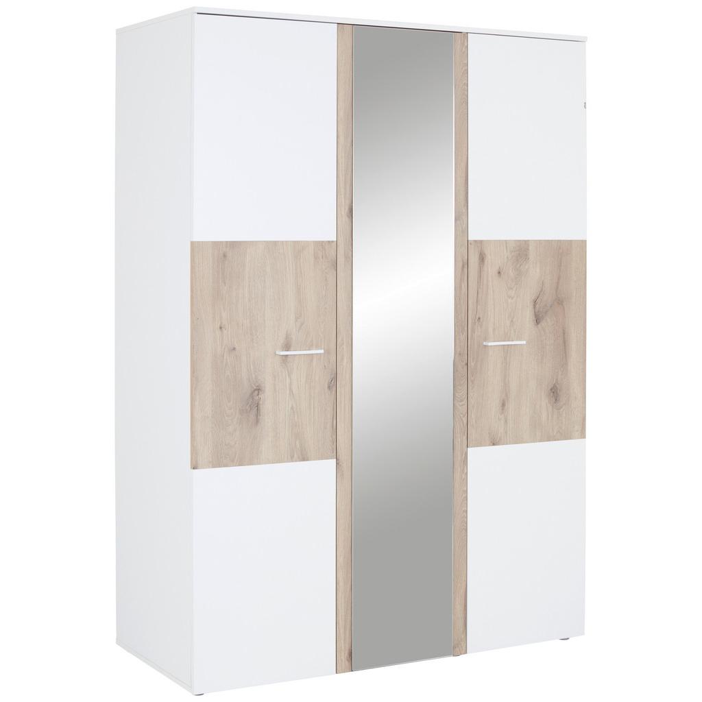 Drehtürenschrank Mit Spiegel 135cm Alex Weiß/Eichefarben