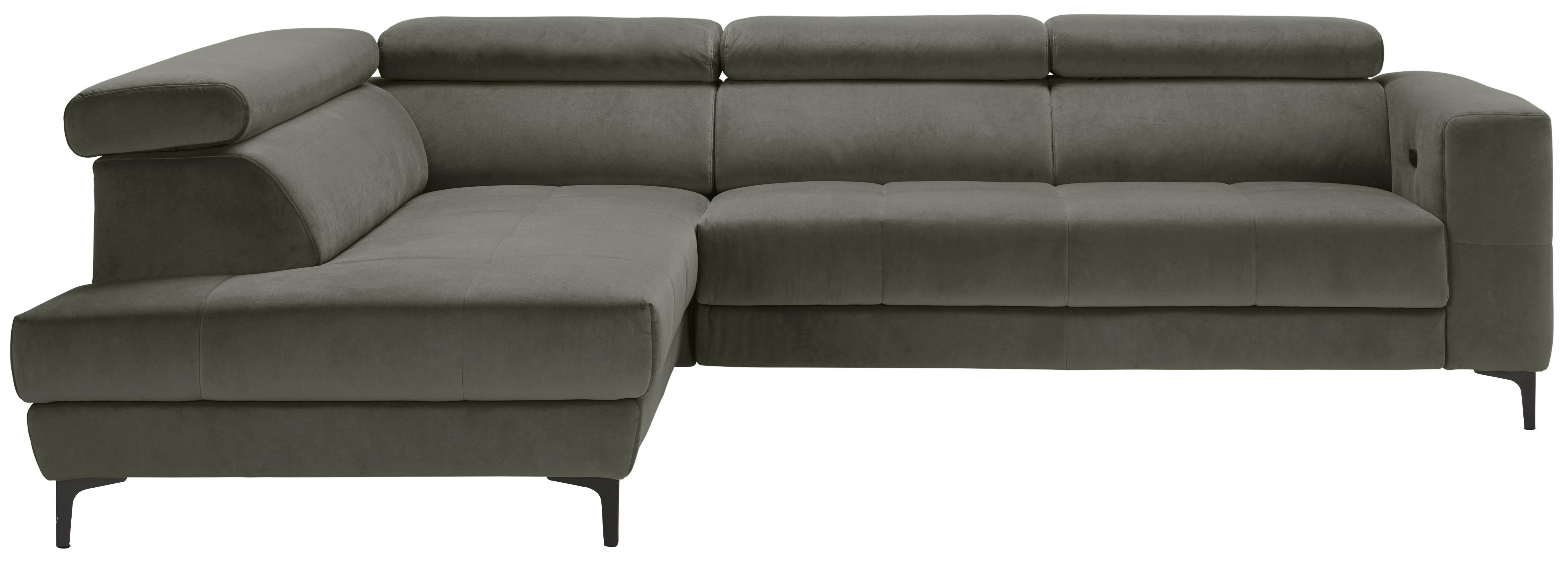 Rohová sedačka EMMA, levá, šedozelená,op.hl.,USB,el.výsuv - černá/šedozelená, Moderní, textil (210/301cm) - Premium Living