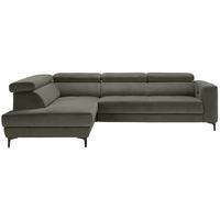 Rohová sedačka EMMA, levá, šedozelená,op.hl.,USB,el.výsuv - černá/šedozelená, Moderní, textil (210/301cm) - Premium Living