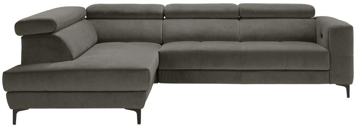 Rohová sedačka EMMA, levá, šedozelená,op.hl.,USB,el.výsuv - černá/šedozelená, Moderní, textil (210/301cm) - Premium Living