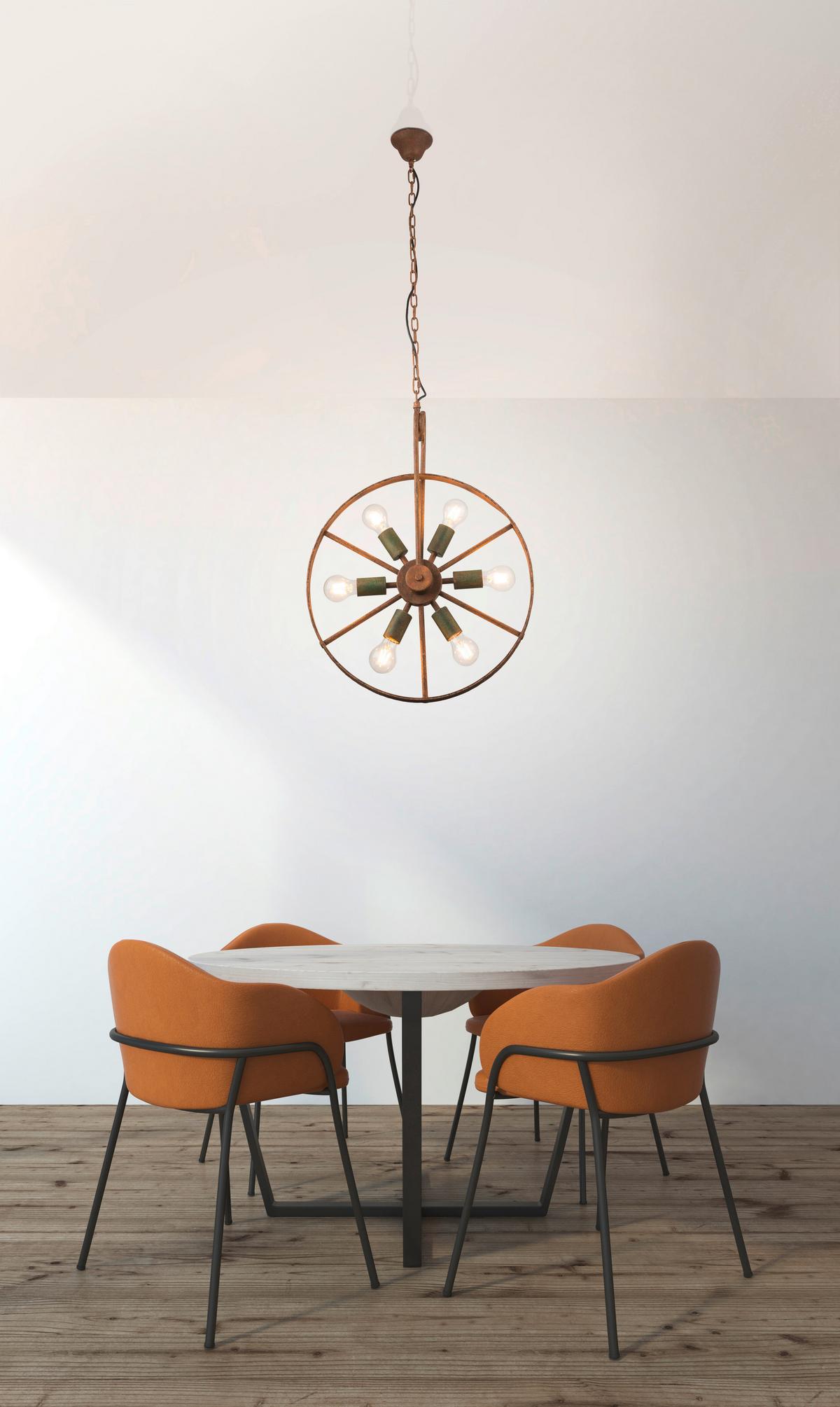 Hängeleuchte Maja H: 133 Cm 6-Flammig Im Wagenrad-Design - Rostfarben/Grün, ROMANTIK / LANDHAUS, Metall (50/133cm) - Globo