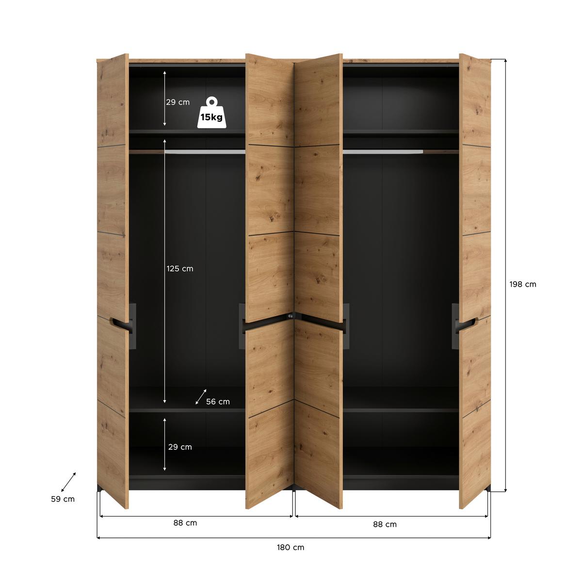 Drehtürenschrank Canu Eiche Artisan Dekor B: 180cm - Eiche Artisan, MODERN, Holzwerkstoff (180/198/59cm) - MID.YOU