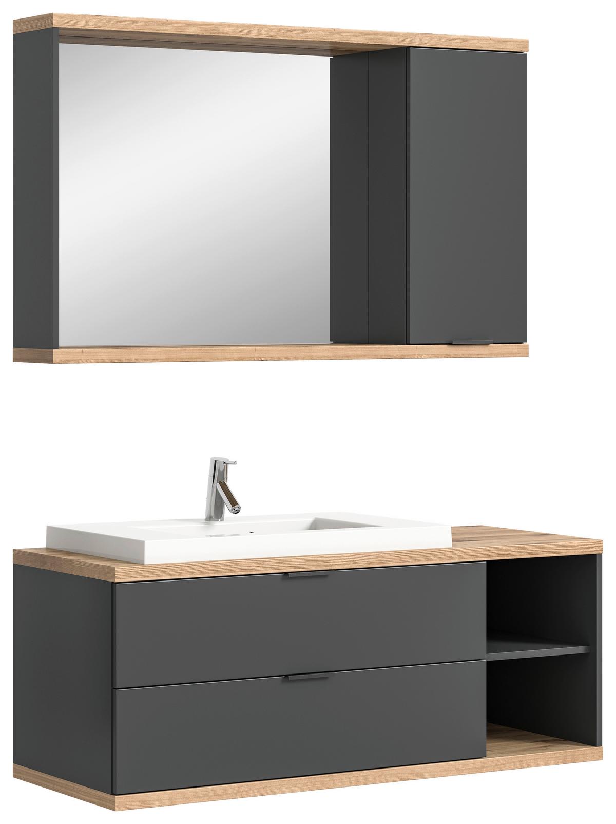 Badezimmer Nuaro Anthrazit B: 130cm - Anthrazit/Weiß, Basics, Glas/Holzwerkstoff (130cm) - MID.YOU