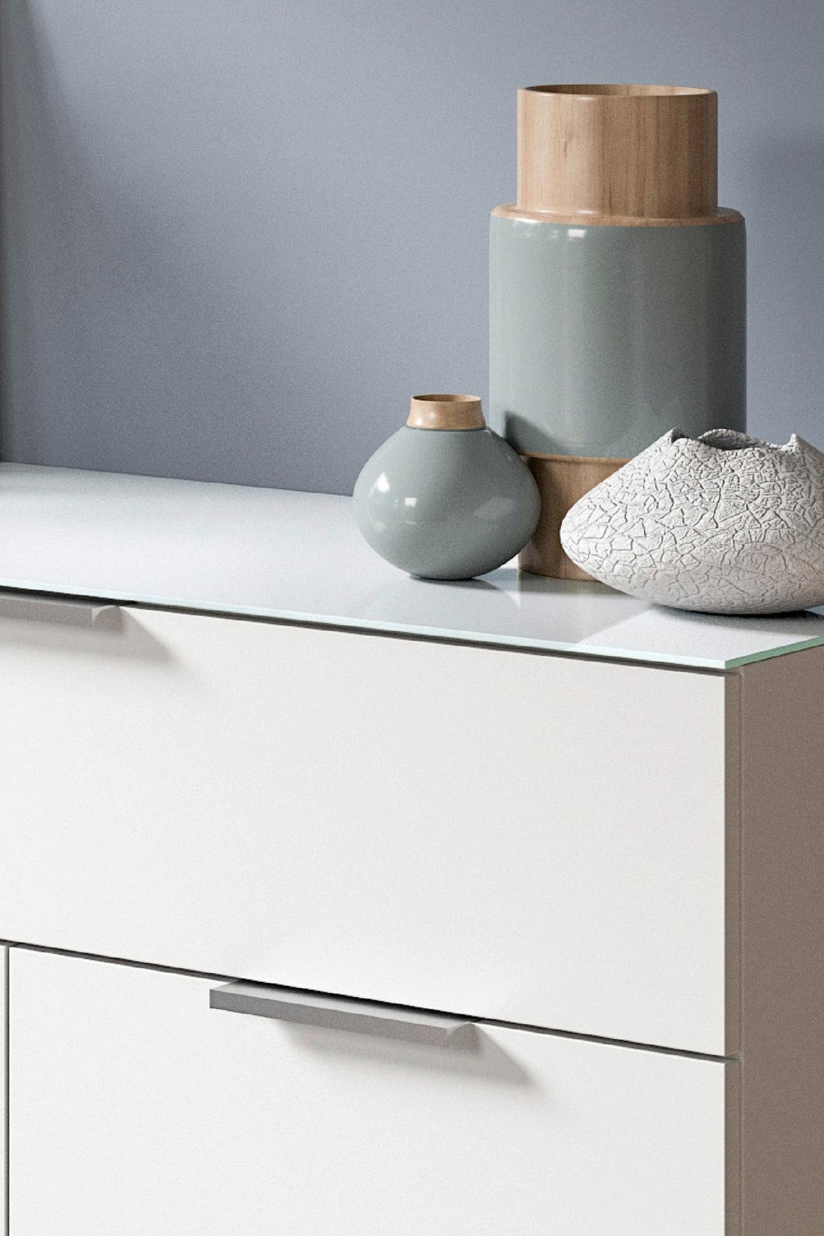 Kommode Ray Weiß B: 90 cm - Silberfarben/Weiß, Design, Glas/Holzwerkstoff (90/112/40cm) - Livetastic